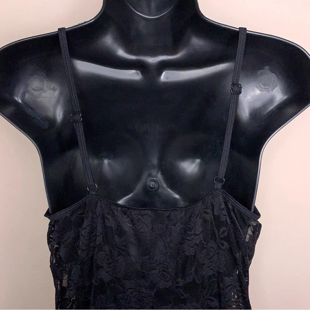 Vintage Small Black Lace Chemise Dress Sheer Retro 90s Era Goth Pinup Glam Vneck